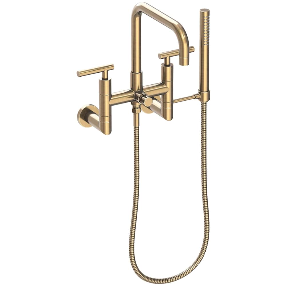 East Square Wall Mounted Tub Filler with Lever Handles and Built-In Diverter - Includes Hand Shower