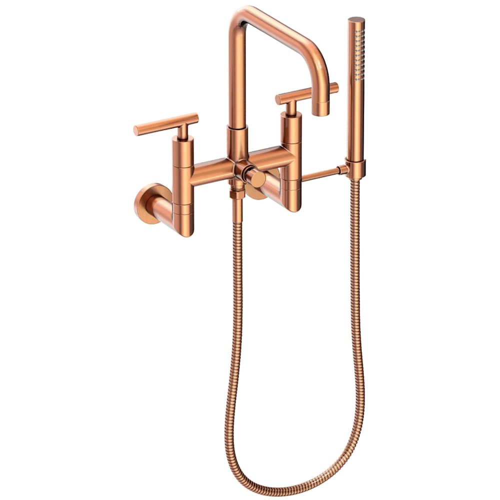 East Square Wall Mounted Tub Filler with Lever Handles and Built-In Diverter - Includes Hand Shower