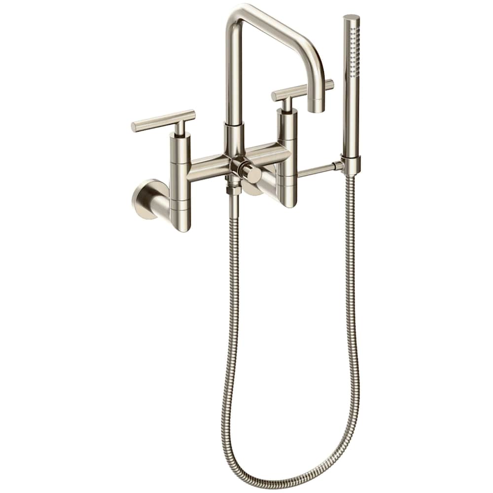 East Square Wall Mounted Tub Filler with Lever Handles and Built-In Diverter - Includes Hand Shower