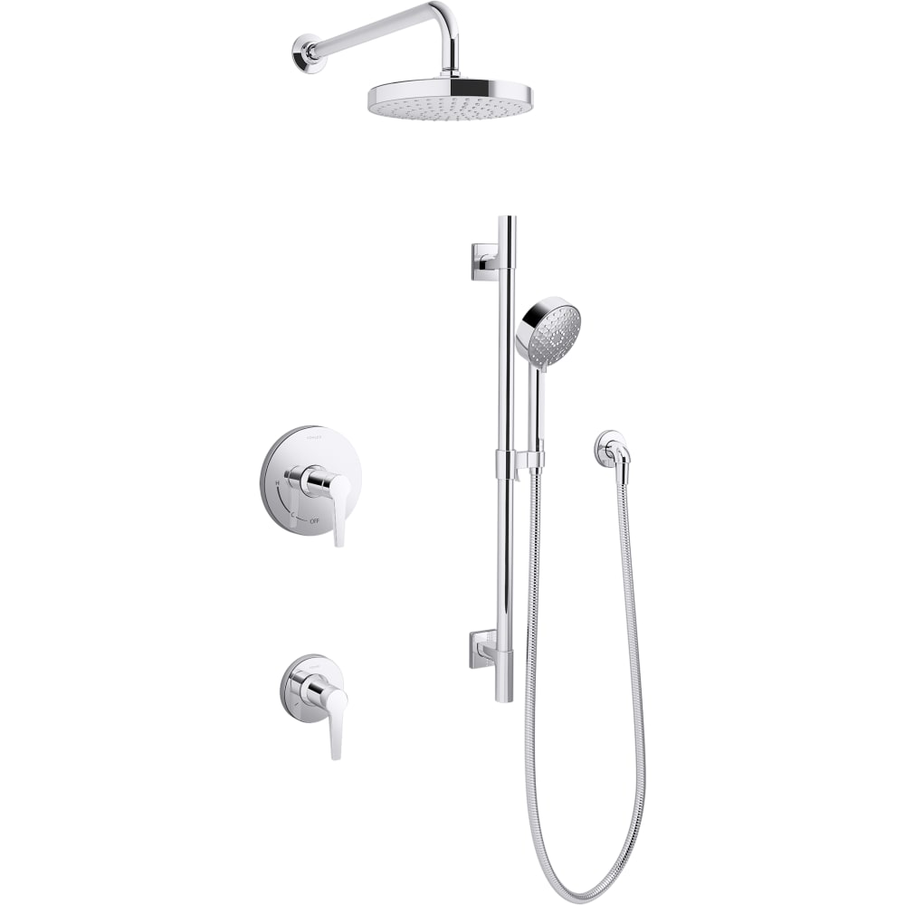 Awaken Pressure Balanced 2.5 GPM Shower System with Shower Head, Multi Function Hand Shower, Slide Bar, Wall Supply, Shower Arm, Hose, and Valve Trim