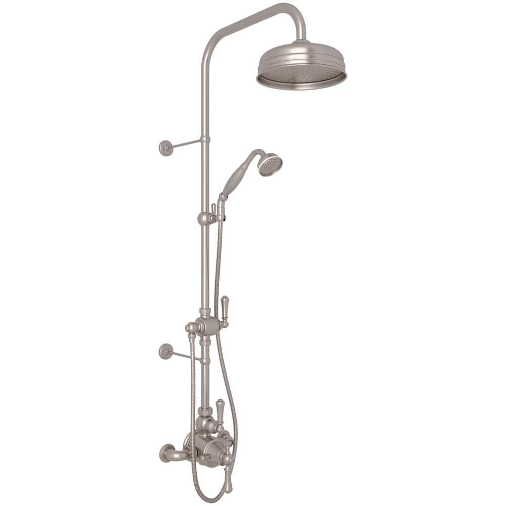 Georgian Era Exposed Thermostatic Shower System with Shower Head, Hand Shower, Slide Bar, Shower Arm, Hose, Valve Trim, and Lever Handles
