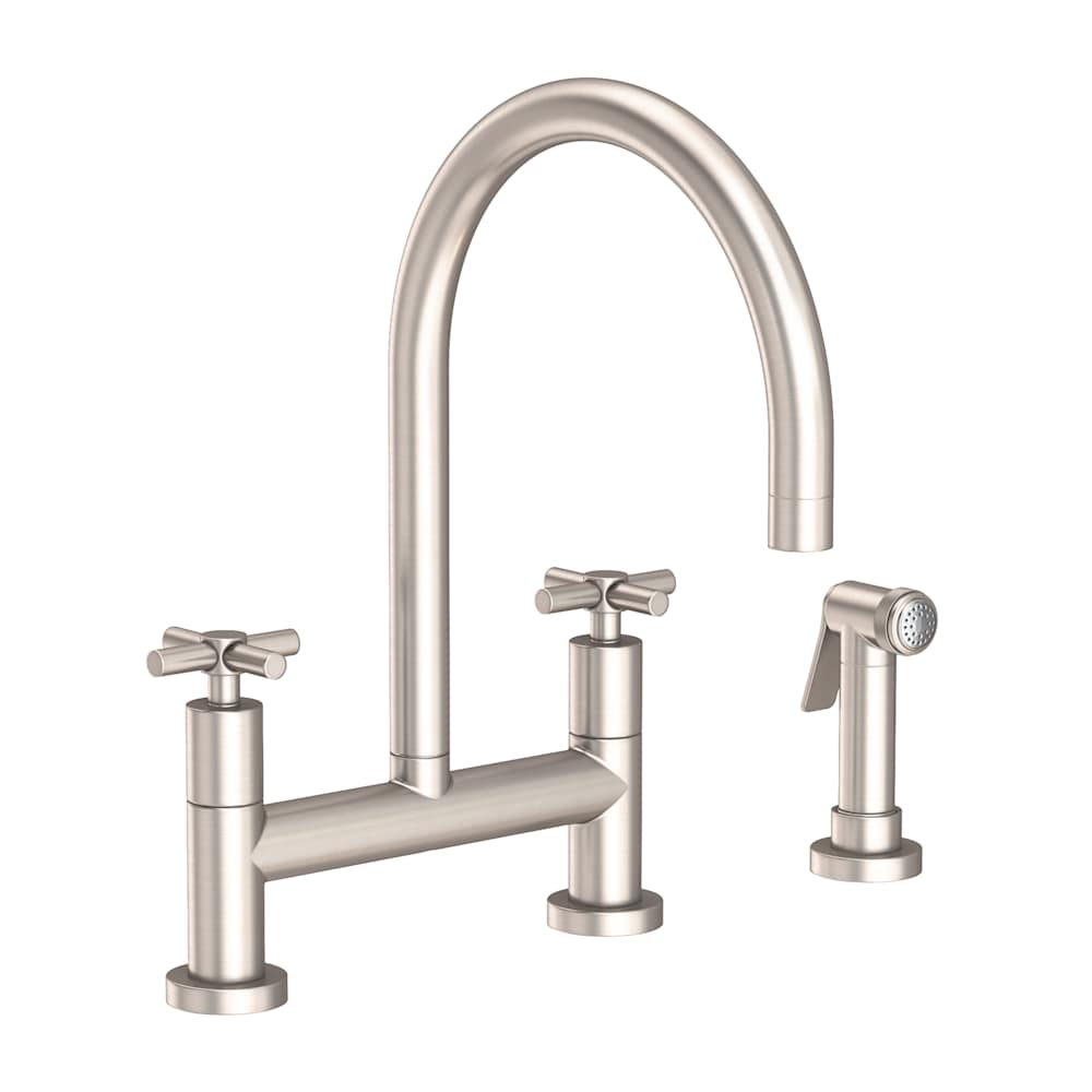 East Linear 1.8 GPM Widespread Bridge Kitchen Faucet with Cross Handles - Includes Side Spray