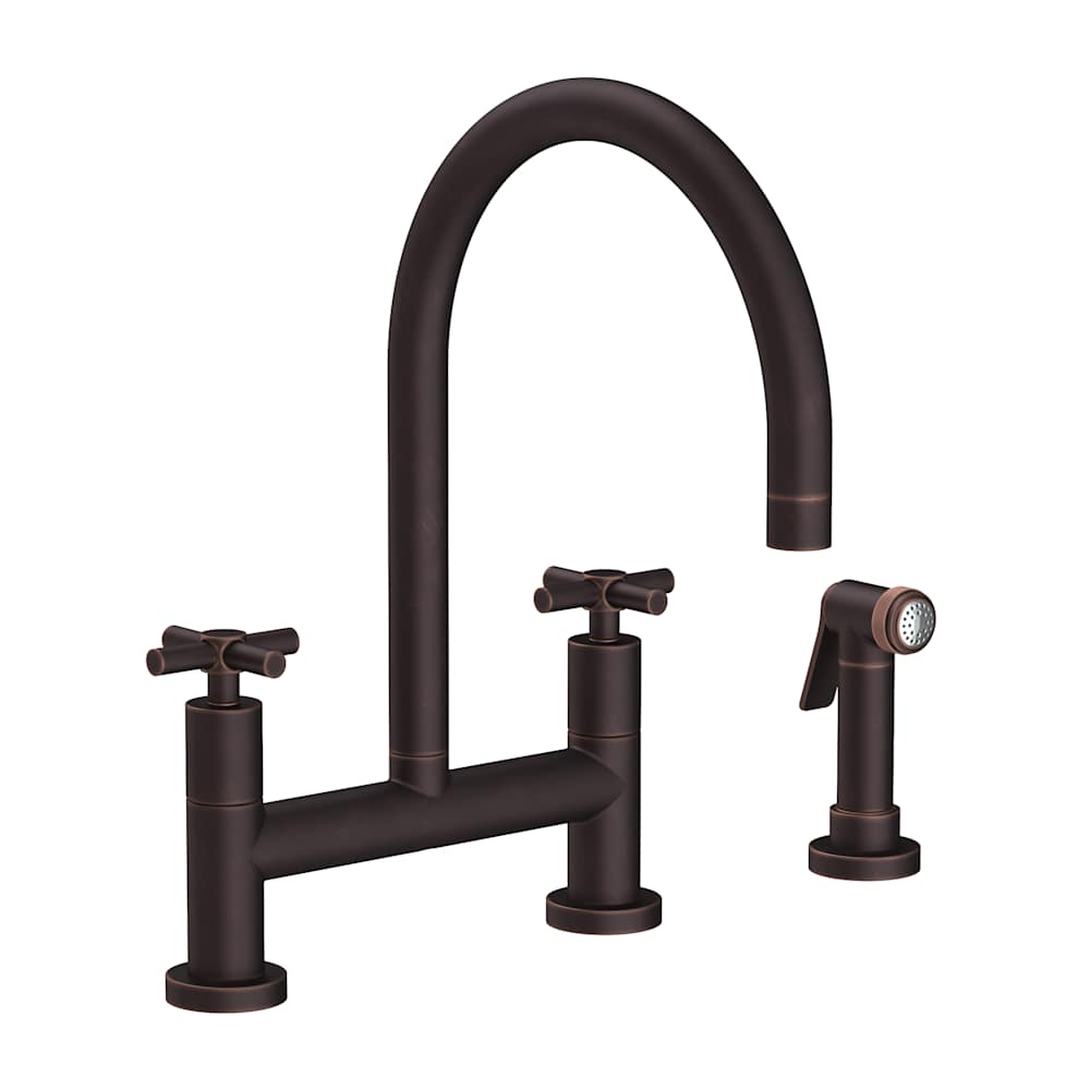 East Linear 1.8 GPM Widespread Bridge Kitchen Faucet with Cross Handles - Includes Side Spray