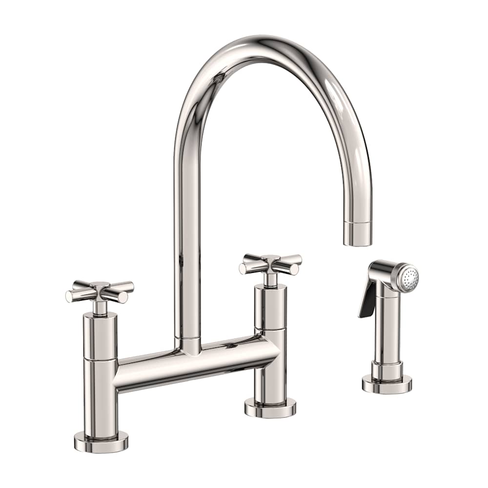 East Linear 1.8 GPM Widespread Bridge Kitchen Faucet with Cross Handles - Includes Side Spray