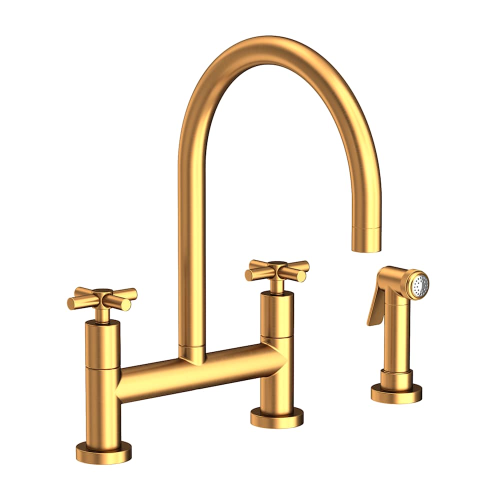 East Linear 1.8 GPM Widespread Bridge Kitchen Faucet with Cross Handles - Includes Side Spray
