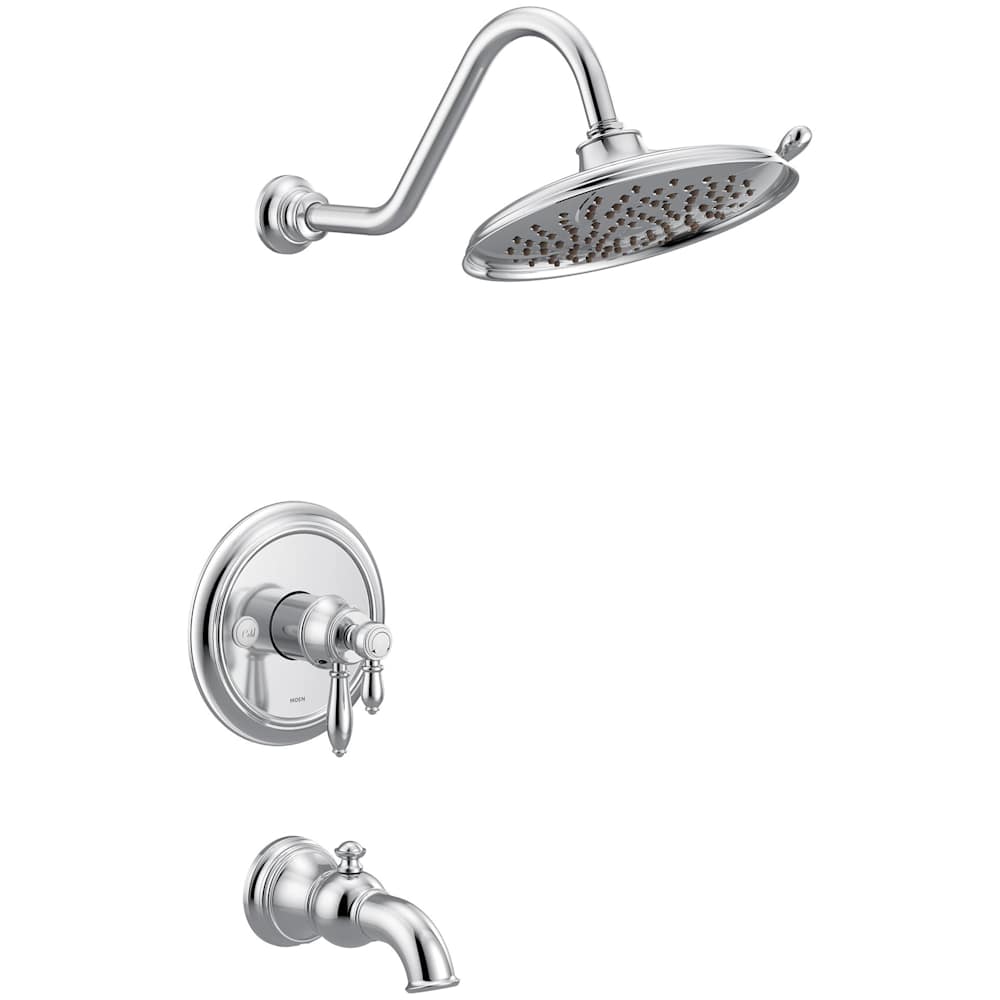 Moen Weymouth Posi-Temp Pressure Balanced Tub and Shower Trim with Multi-Function Shower Head and Tub Spout (Less Valve) Brushed Nickel