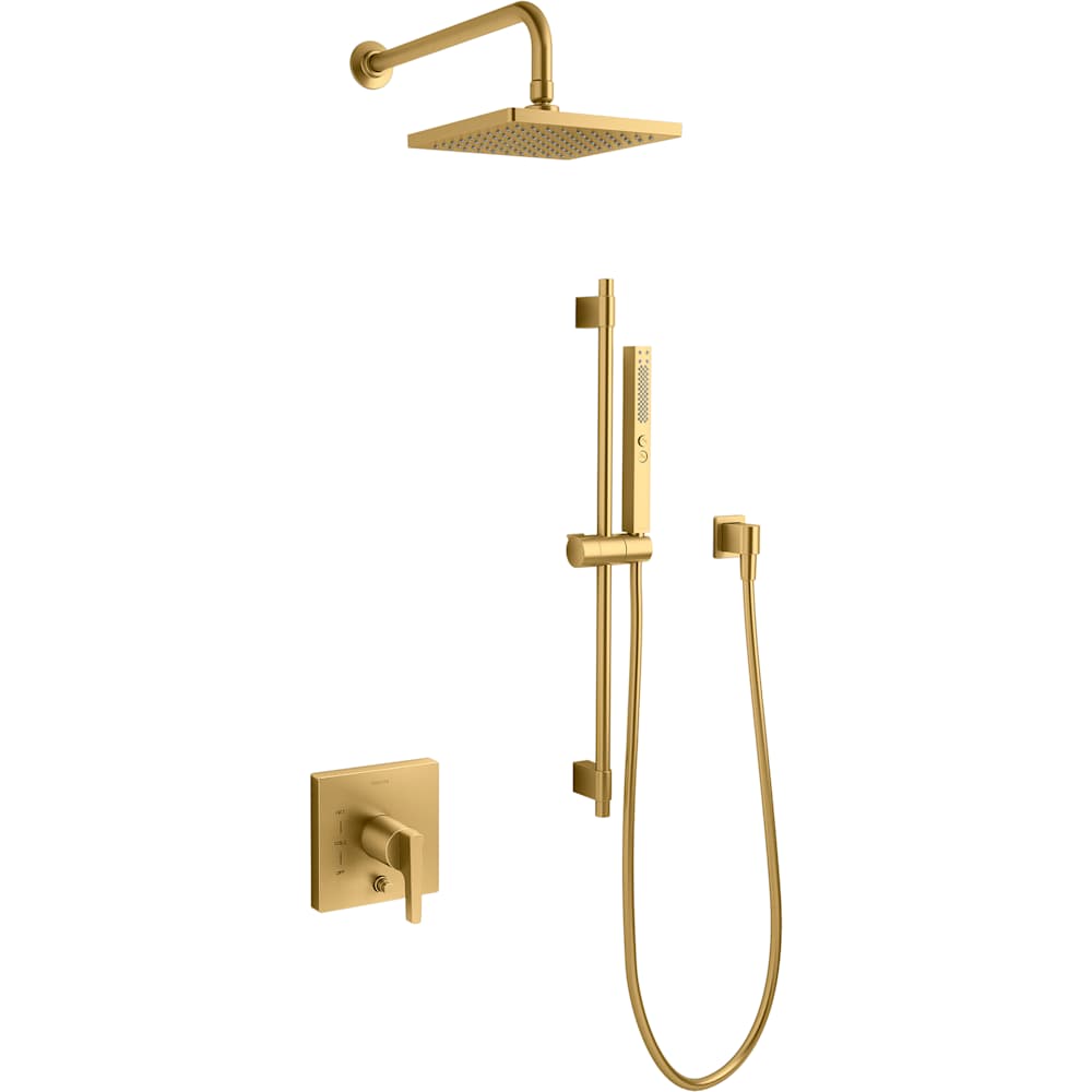 Honesty Pressure Balanced Shower System with 1.75 GPM Shower Head, Hand Shower, Slide Bar, Shower Arm, Hose, and Valve Trim – Less Rite-Temp Valve