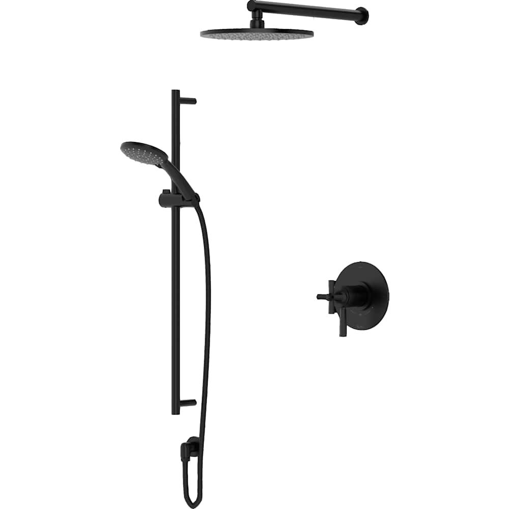 Modelle Pressure Balanced and Thermostatic Shower System with Shower Head, Hand Shower, Slide Bar, Shower Arm, Hose, and Valve Trim