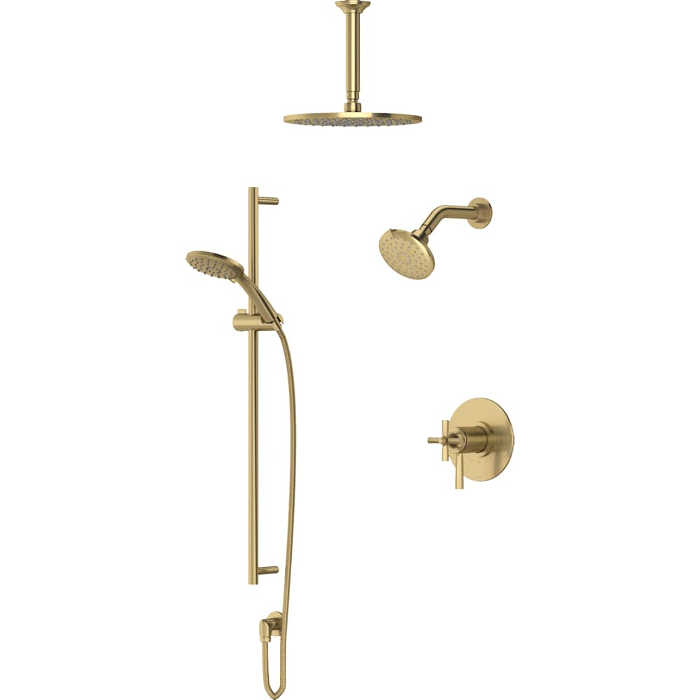 Modelle Pressure Balanced and Thermostatic Shower System with Shower Head, Hand Shower, Slide Bar, Shower Arm, Hose, and Valve Trim