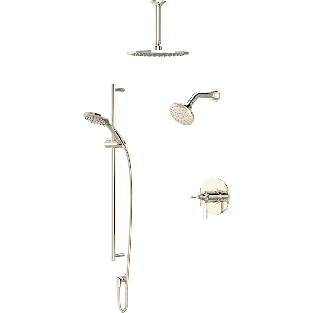 Modelle Pressure Balanced and Thermostatic Shower System with Shower Head, Hand Shower, Slide Bar, Shower Arm, Hose, and Valve Trim