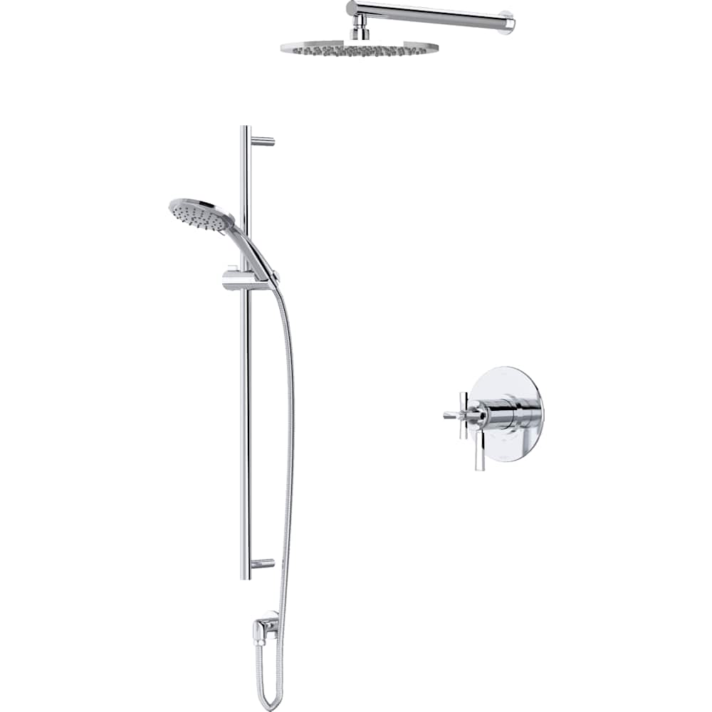 Modelle Pressure Balanced and Thermostatic Shower System with Shower Head, Hand Shower, Slide Bar, Shower Arm, Hose, and Valve Trim