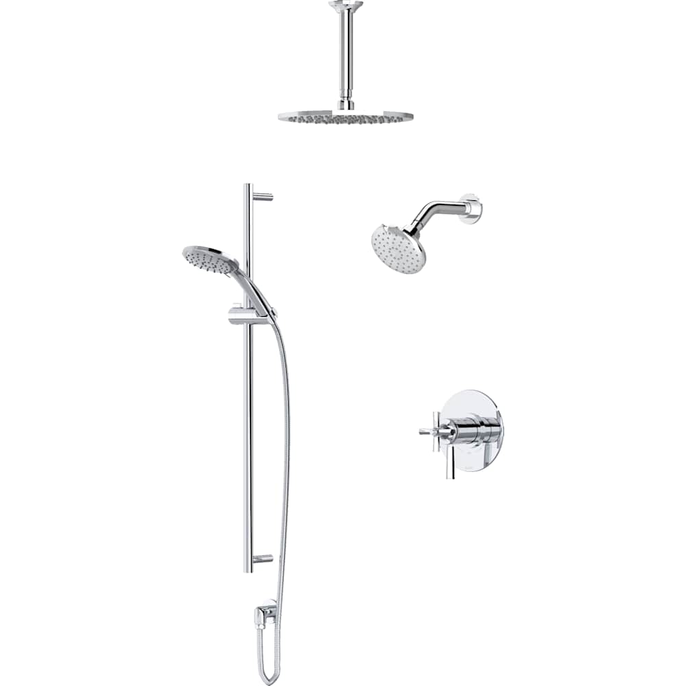 Modelle Pressure Balanced and Thermostatic Shower System with Shower Head, Hand Shower, Slide Bar, Shower Arm, Hose, and Valve Trim