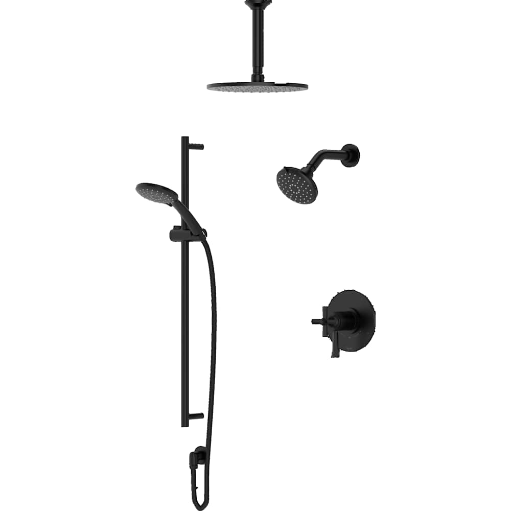 Modelle Pressure Balanced and Thermostatic Shower System with Shower Head, Hand Shower, Slide Bar, Shower Arm, Hose, and Valve Trim