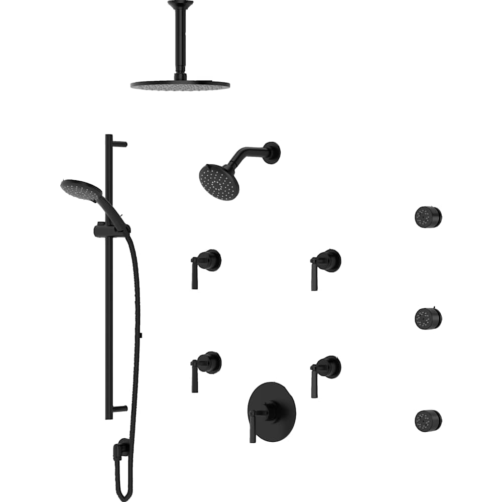 Modelle Thermostatic Shower System with Shower Head, Hand Shower, Slide Bar, Bodysprays, Shower Arm, Hose, and Valve Trim