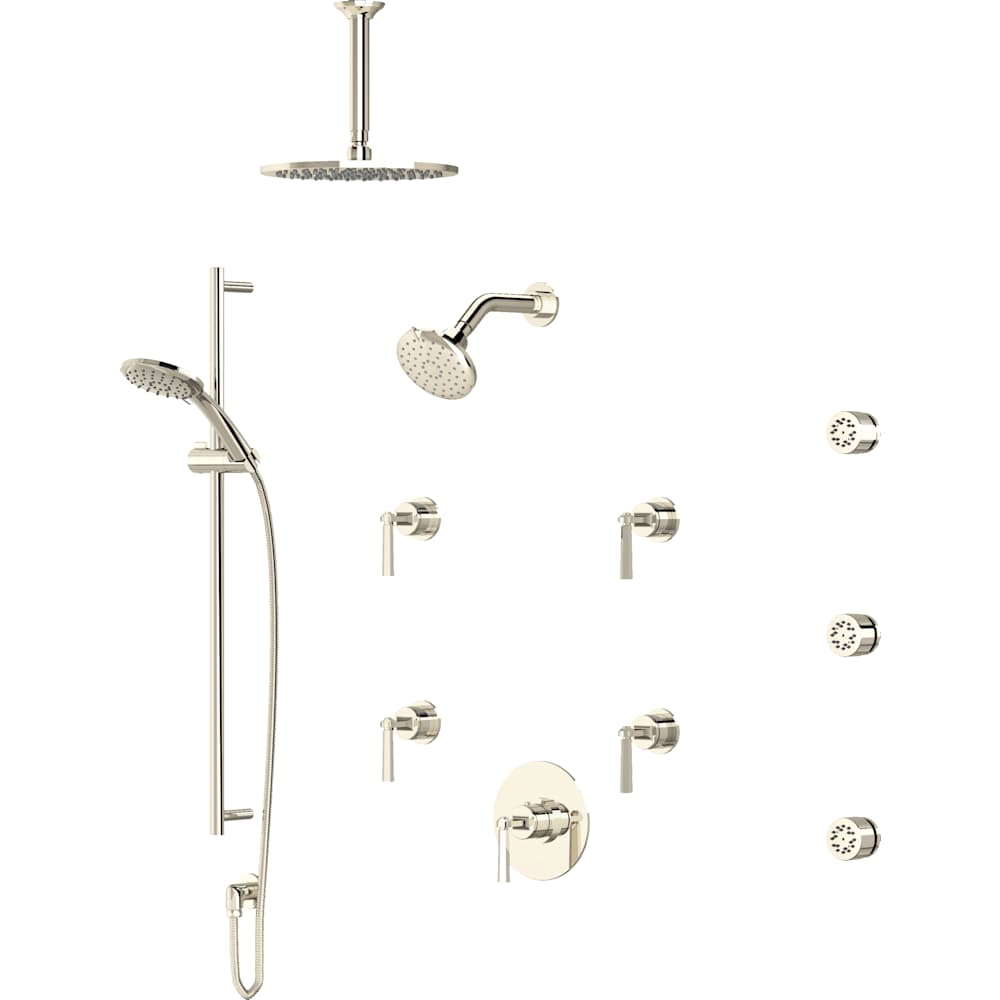 Modelle Thermostatic Shower System with Shower Head, Hand Shower, Slide Bar, Bodysprays, Shower Arm, Hose, and Valve Trim