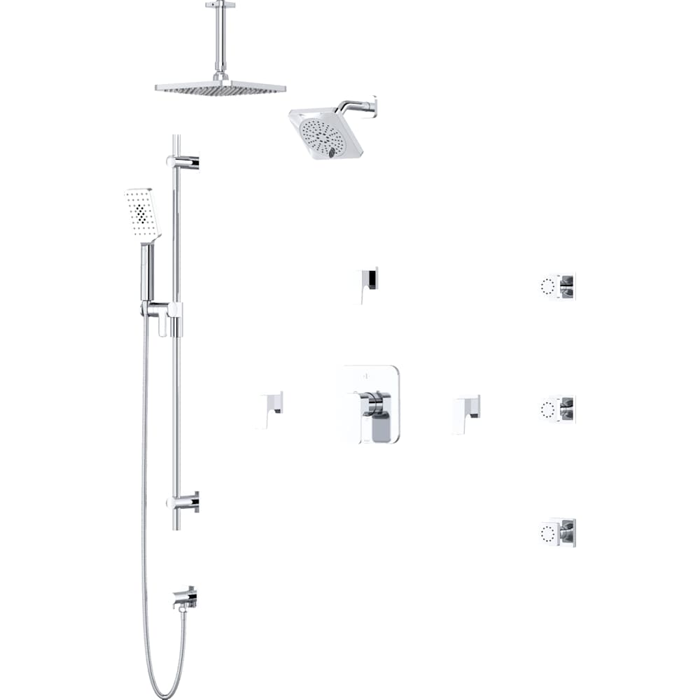 Equinox Thermostatic Shower System with Shower Head, Hand Shower, Slide Bar, Bodysprays, Shower Arm, Hose, and Valve Trim