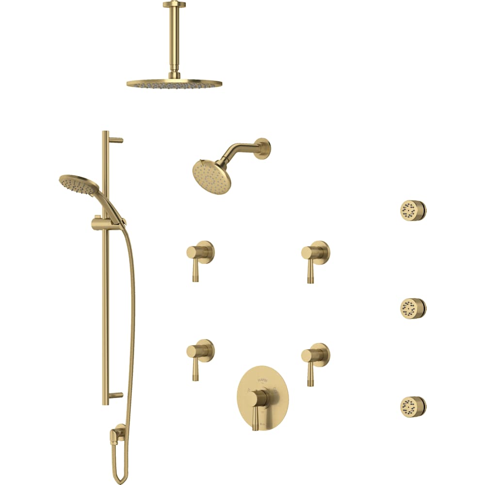 Amahle Thermostatic Shower System with Shower Head, Hand Shower, Slide Bar, Bodysprays, Shower Arm, Hose, and Valve Trim