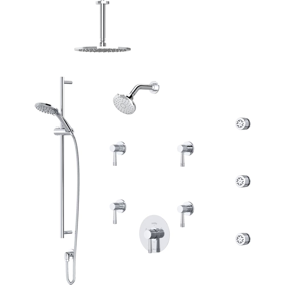 Amahle Thermostatic Shower System with Shower Head, Hand Shower, Slide Bar, Bodysprays, Shower Arm, Hose, and Valve Trim