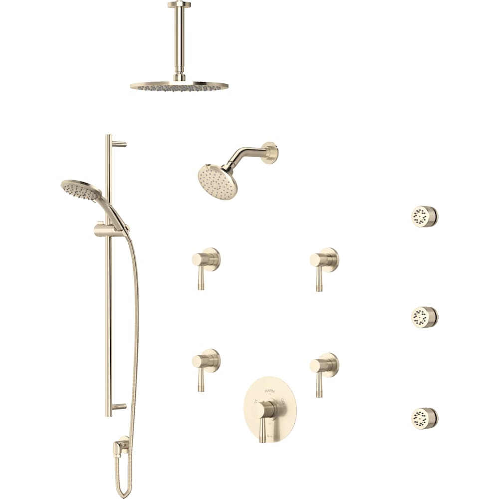 Amahle Thermostatic Shower System with Shower Head, Hand Shower, Slide Bar, Bodysprays, Shower Arm, Hose, and Valve Trim