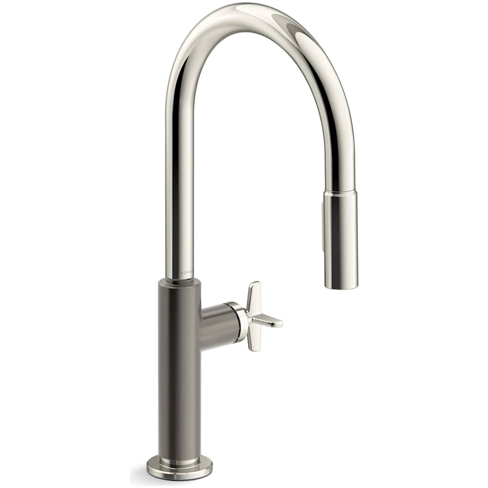 Billet 1.5 GPM Single Hole Pull Down Kitchen Faucet with Single Cross Handle