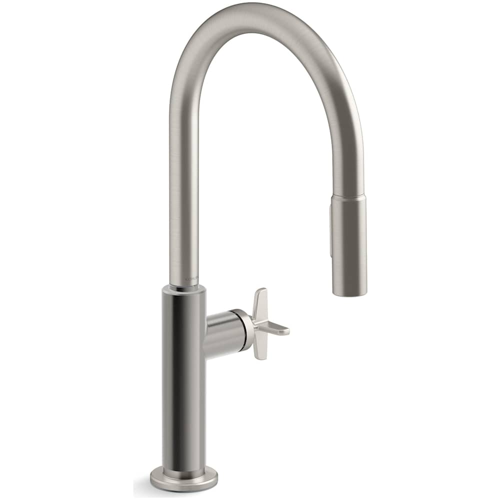 Billet 1.5 GPM Single Hole Pull Down Kitchen Faucet with Single Cross Handle