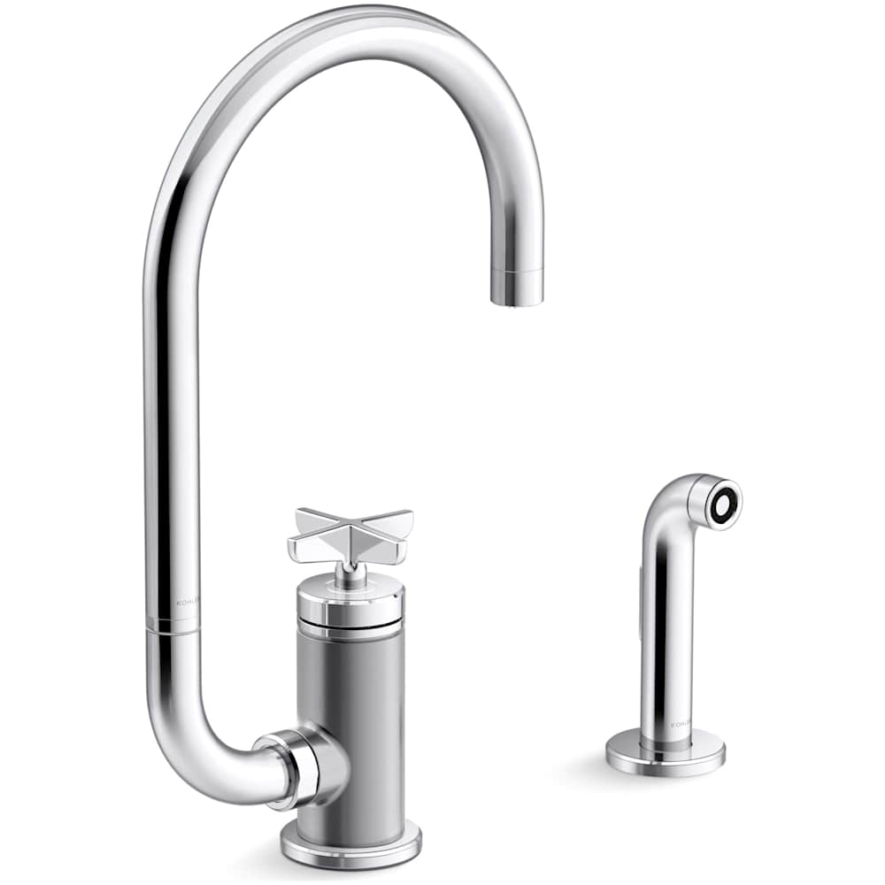 Billet 1.5 GPM Single Hole Kitchen Faucet - Includes Side Spray and Single Cross Handle