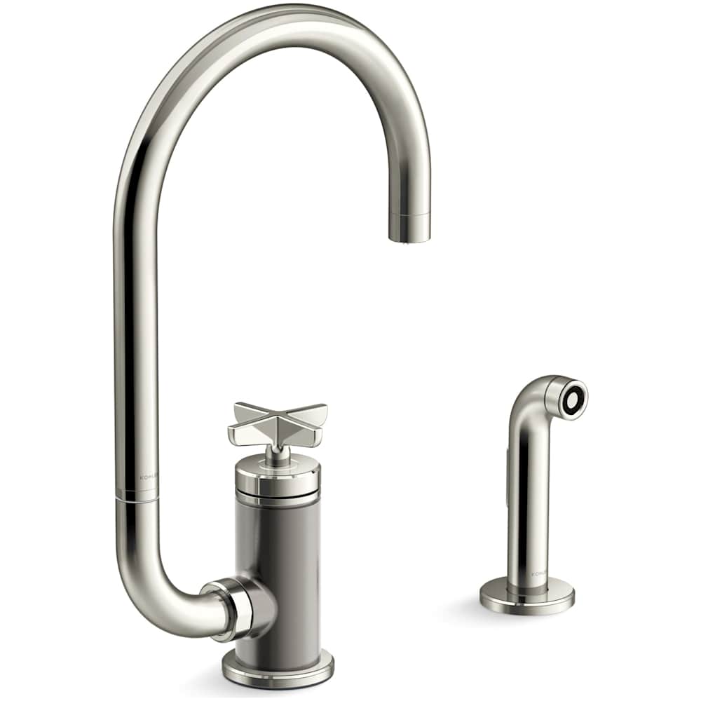 Billet 1.5 GPM Single Hole Kitchen Faucet - Includes Side Spray and Single Cross Handle