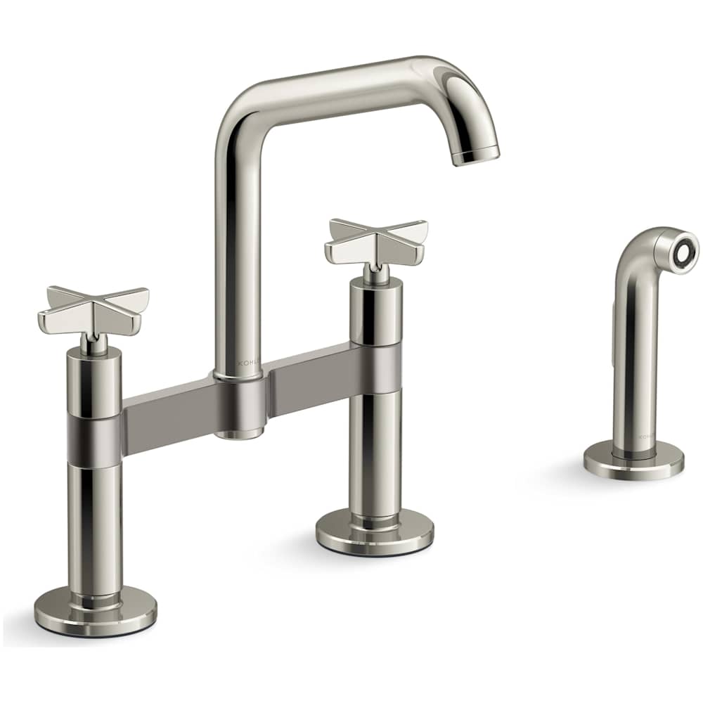 Billet 1.5 GPM Widespread Bridge Kitchen Faucet - Includes Side Spray and Dual Cross Handles