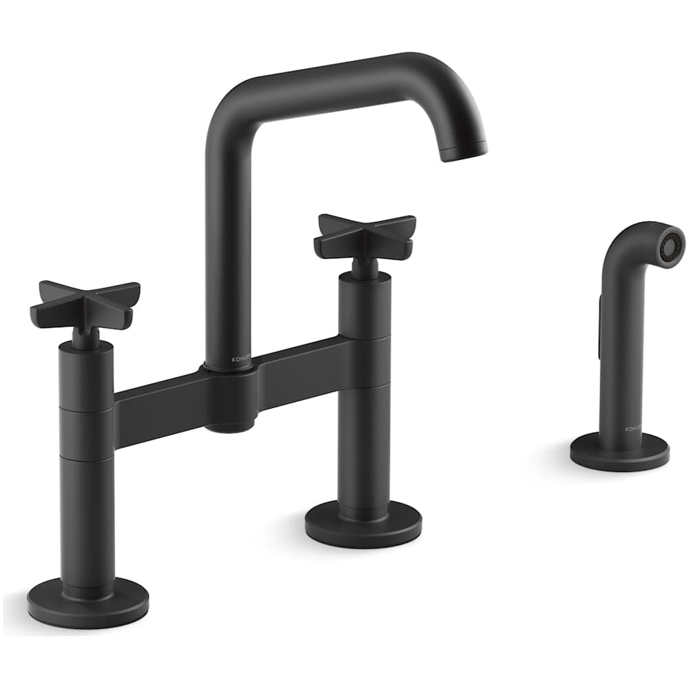 Billet 1.5 GPM Widespread Bridge Kitchen Faucet - Includes Side Spray and Dual Cross Handles