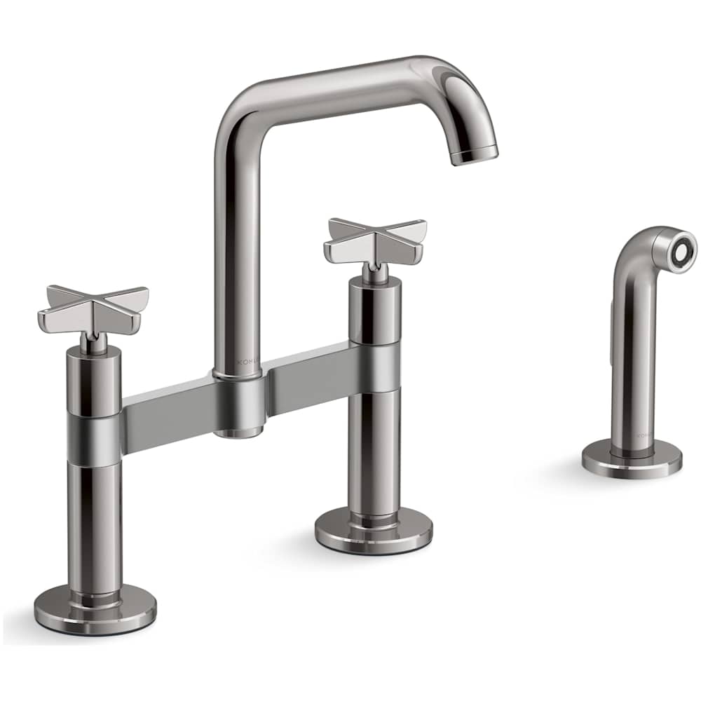Billet 1.5 GPM Widespread Bridge Kitchen Faucet - Includes Side Spray and Dual Cross Handles