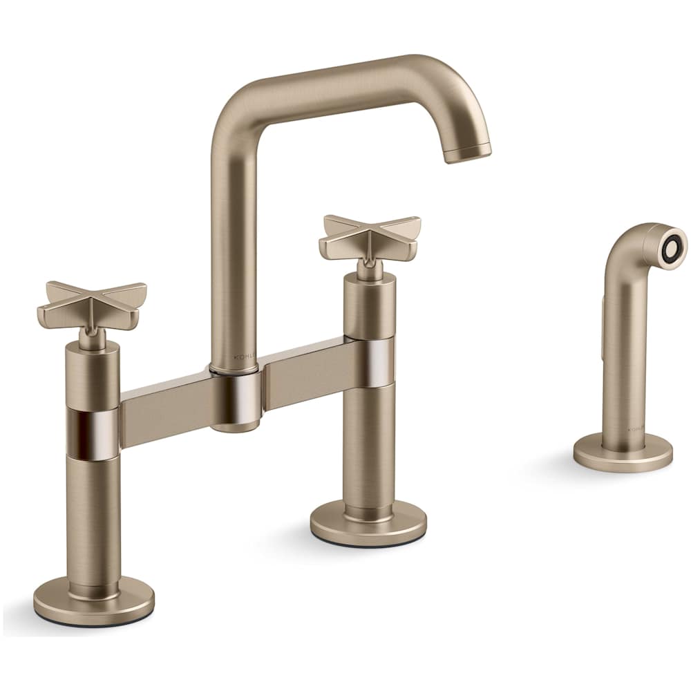 Billet 1.5 GPM Widespread Bridge Kitchen Faucet - Includes Side Spray and Dual Cross Handles
