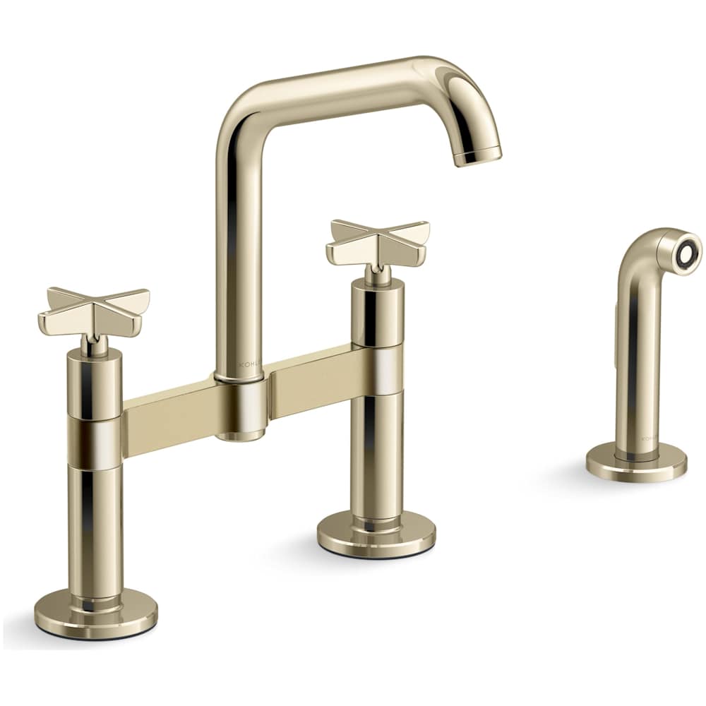Billet 1.5 GPM Widespread Bridge Kitchen Faucet - Includes Side Spray and Dual Cross Handles