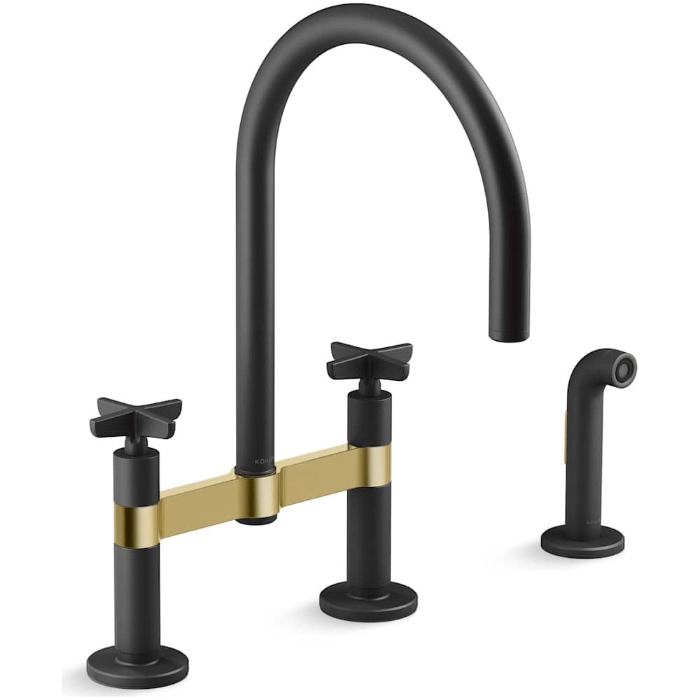 Billet 1.5 GPM Widespread Bridge Kitchen Faucet - Includes Side Spray and High-Arch Spout