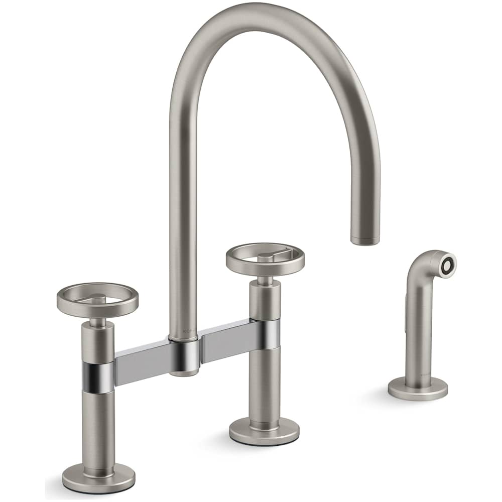 Billet 1.5 GPM Widespread Bridge Kitchen Faucet - Includes Side Spray and Dual Wheel Handles