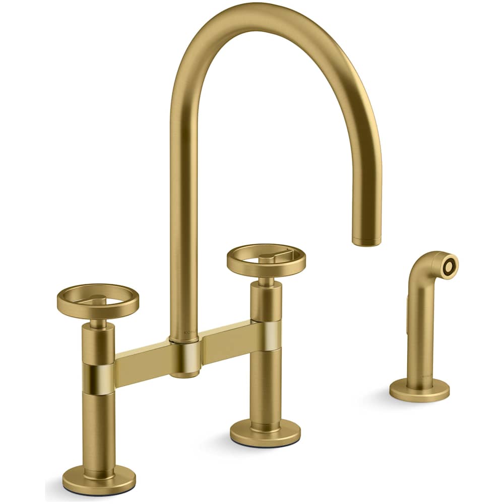 Billet 1.5 GPM Widespread Bridge Kitchen Faucet - Includes Side Spray and Dual Wheel Handles