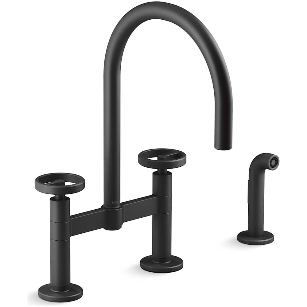 Billet 1.5 GPM Widespread Bridge Kitchen Faucet - Includes Side Spray and Dual Wheel Handles