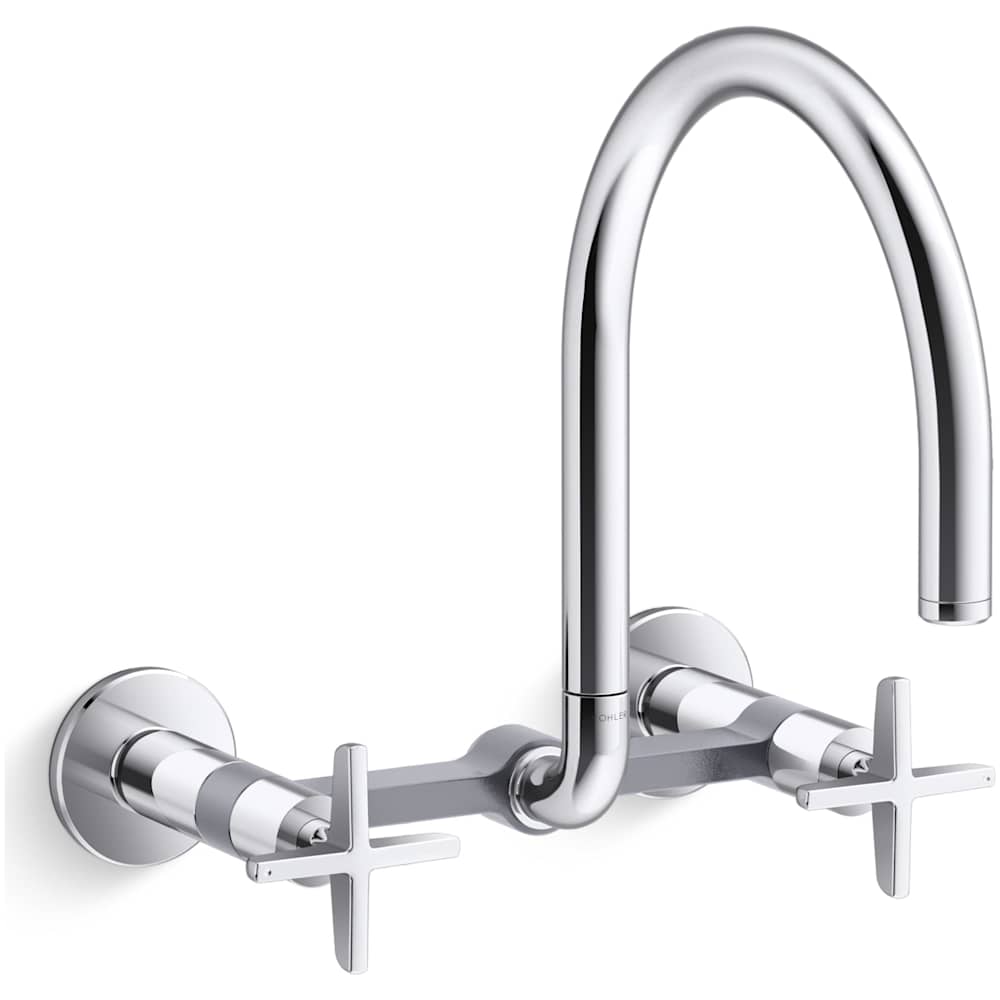 Billet 1.5 GPM Wall Mounted Widespread Bridge Kitchen Faucet with Dual Cross Handles