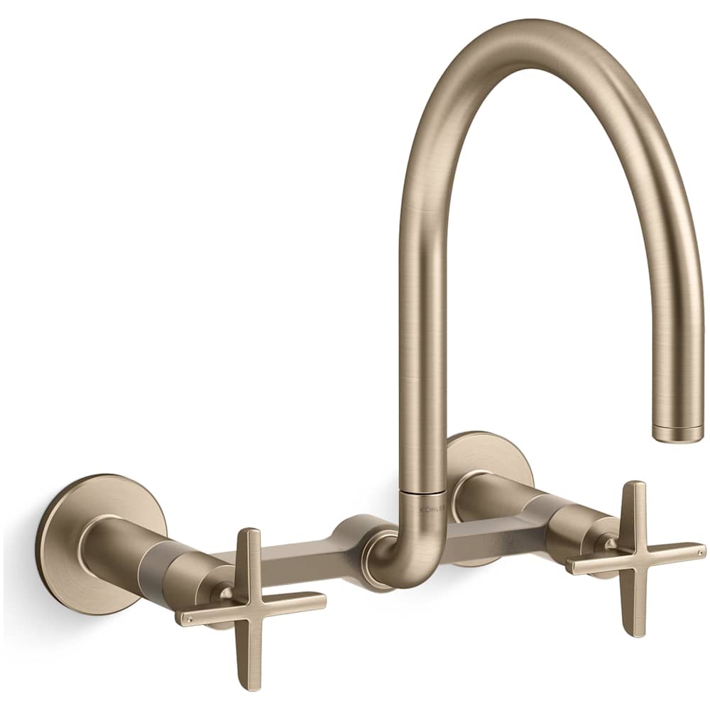 Billet 1.5 GPM Wall Mounted Widespread Bridge Kitchen Faucet with Dual Cross Handles