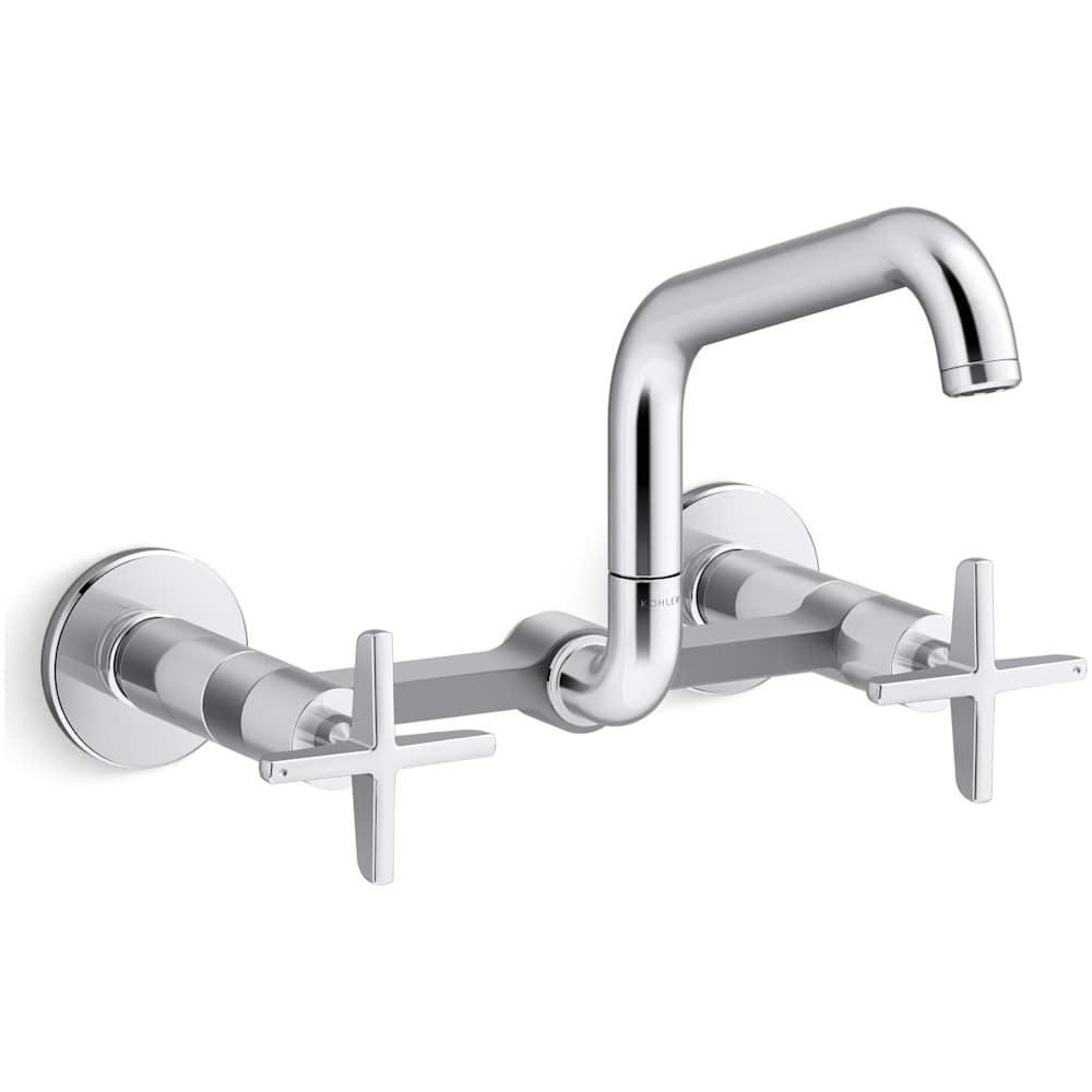 Billet 1.5 GPM Wall Mounted Widespread Bridge Kitchen Faucet with Dual Cross Handles