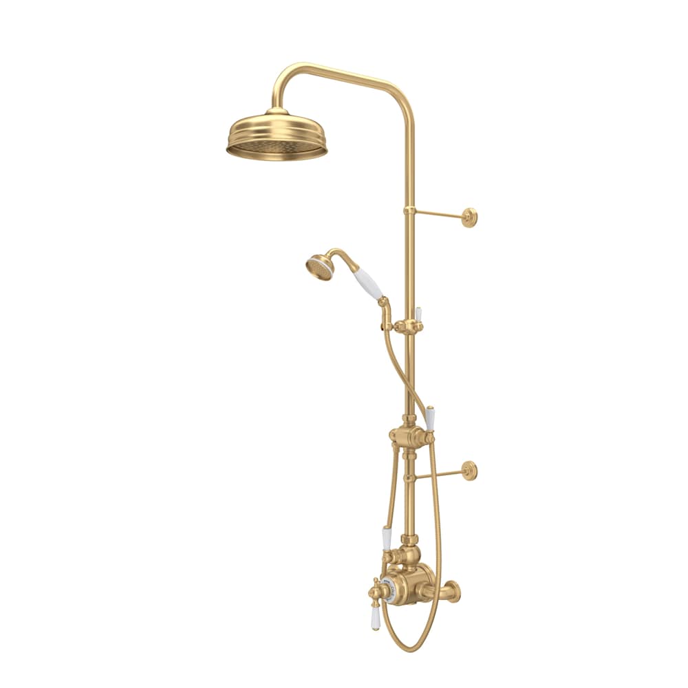 Edwardian Exposed Thermostatic Shower System with Shower Head, Hand Shower, Slide Bar, Shower Arm, Hose, Valve Trim, and Lever Handles