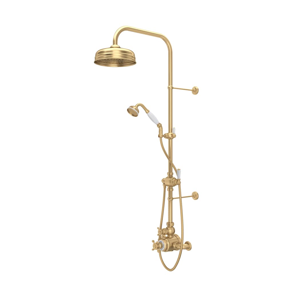Edwardian Exposed Thermostatic Shower System with Shower Head, Hand Shower, Slide Bar, Shower Arm, Hose, Valve Trim, and Cross Handles