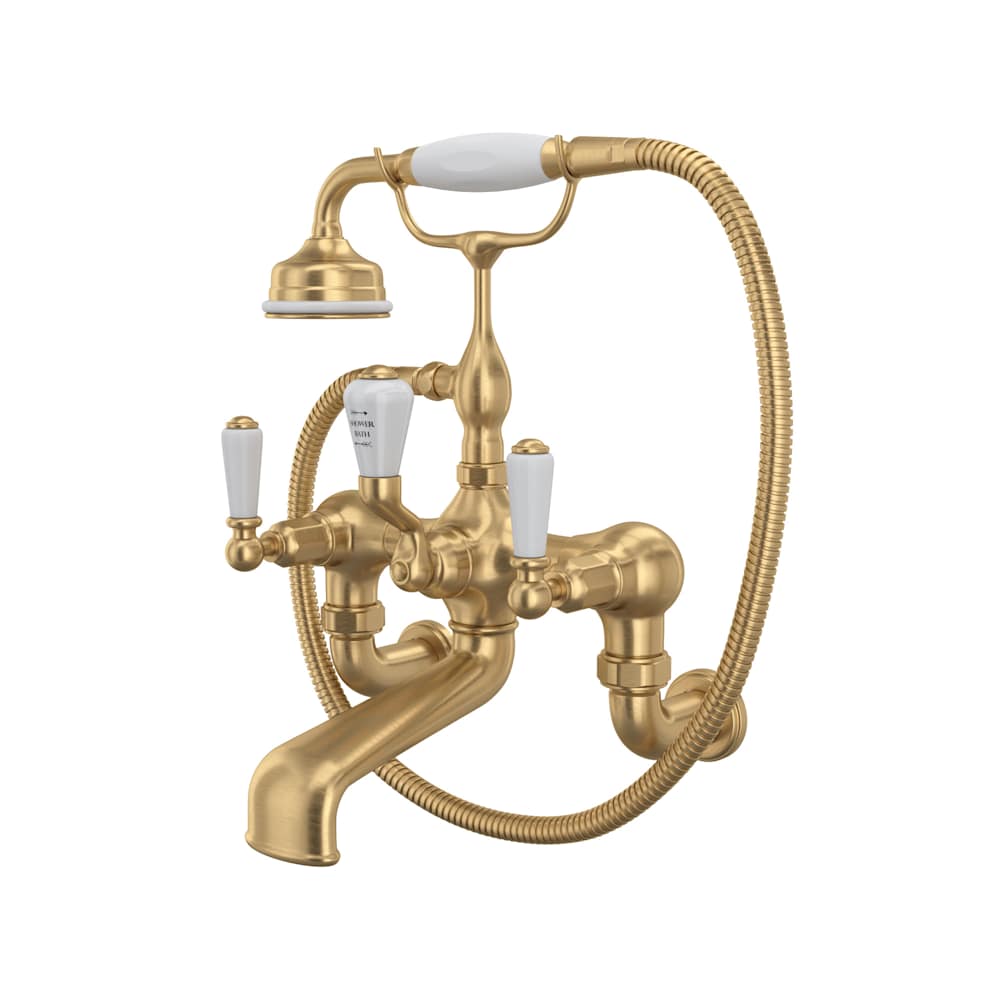 Edwardian Wall Mounted Tub Filler with Built-In Diverter - Includes Hand Shower
