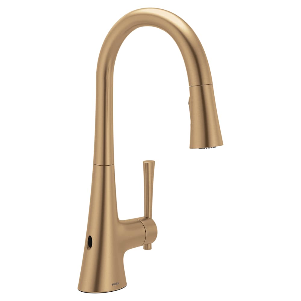 Moen Kurv 1.5 GPM Single Hole Pull Down Kitchen Faucet with Hands Free Capability Bronzed Gold