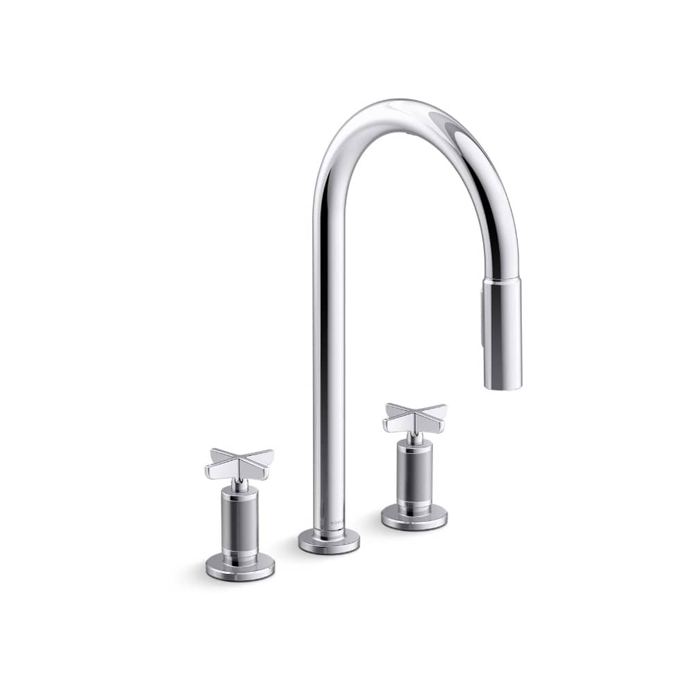 Billet 1.5 GPM Widespread Pull Down Kitchen Faucet with Cross Handles - Includes Escutcheon