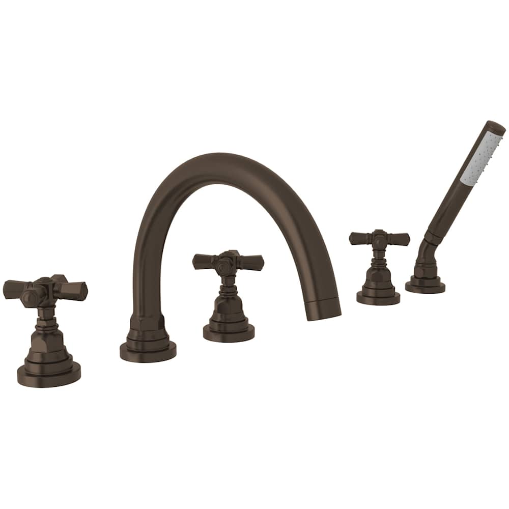San Giovanni Deck Mounted Roman Tub Filler with Built-In Diverter - Includes Hand Shower