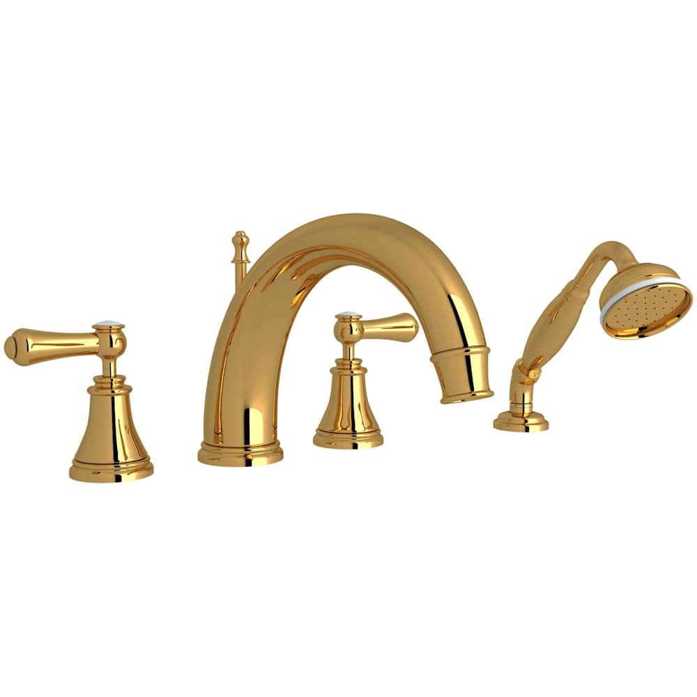 Georgian Era Deck Mounted Roman Tub Filler with Built-In Diverter - Includes Hand Shower