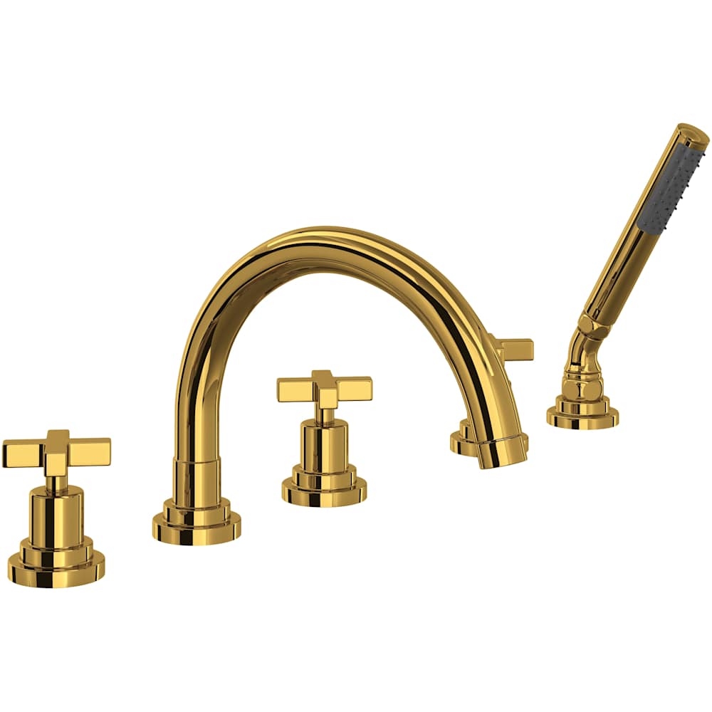 Lombardia Deck Mounted Tub Filler with Built-In Diverter - Includes Hand Shower