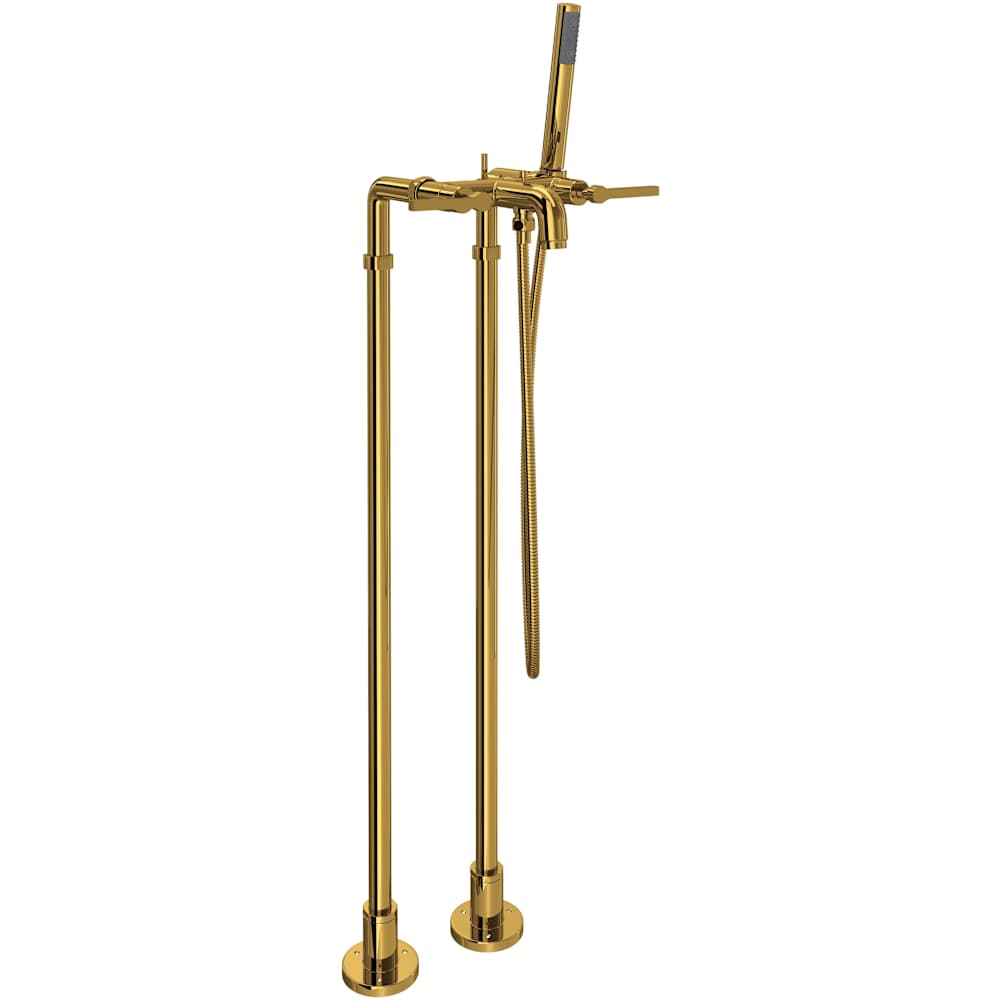 Lombardia Floor Mounted Tub Filler with Built-In Diverter - Includes Hand Shower