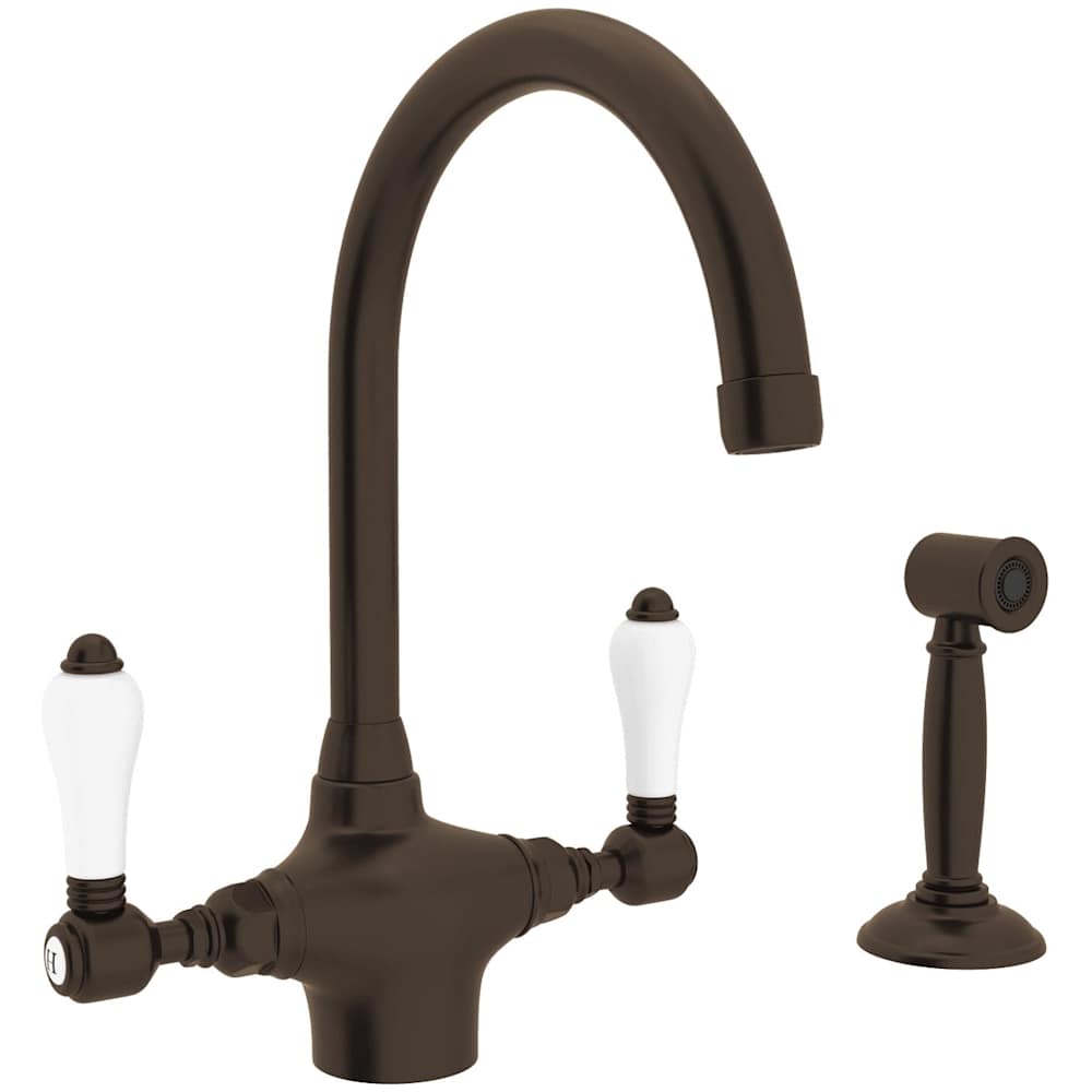 San Julio 1.5 GPM Single Hole Kitchen Faucet with Porcelain Lever Handles- Includes Side Spray