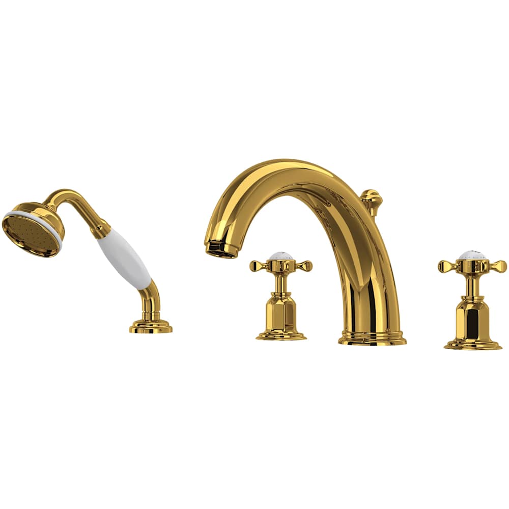 Edwardian Deck Mounted Roman Tub Filler with Built-In Diverter - Includes Hand Shower